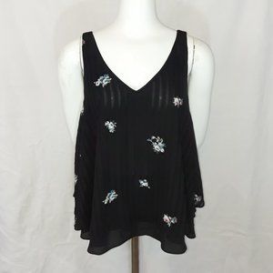 Vintage Metaphor Black Lined Striped Floral Flowy Circle Tank Top XL
